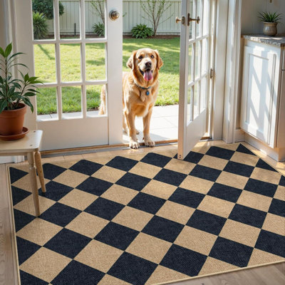 Tapis en jute à carreaux lavables pour tapis d'entrée de salon intérieur / extérieur en diamant