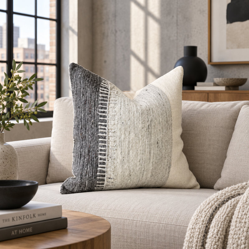 Wool & Cotton Handwoven Decorative Pillow Cover, 18" H x 18" W, 2 Pieces
