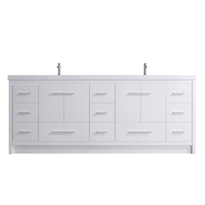 Hood-2D 84.00 In. W X 19.70 In. D X 35.00 In. H  Freestanding Bath Vanity In White Wood With Double White Sink
