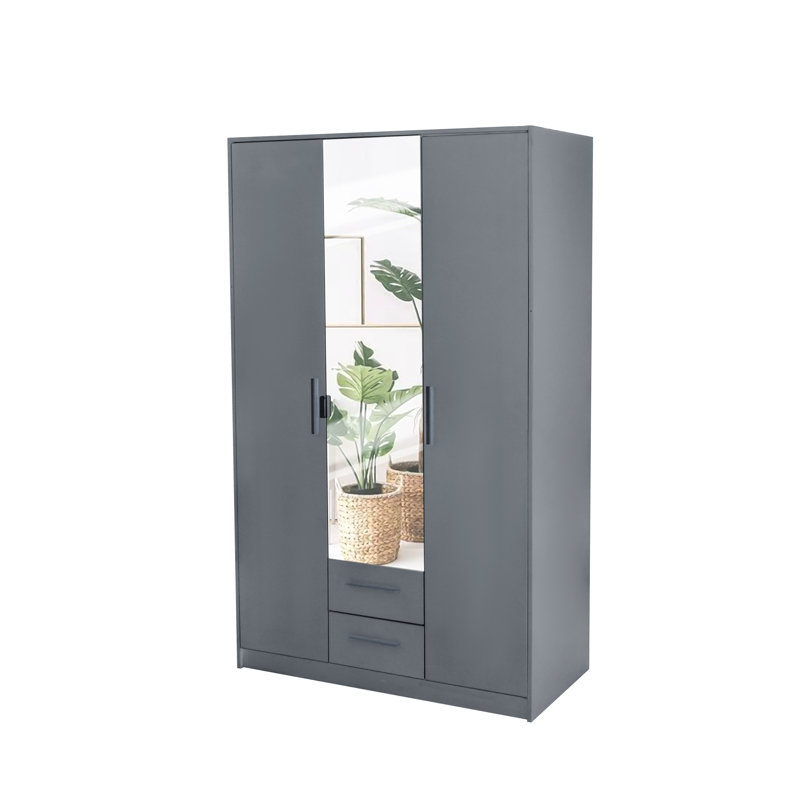 Pamel 3 Door Manufactured Wood Wardrobe, 199 H x 135 W x 58 D cm, Grey