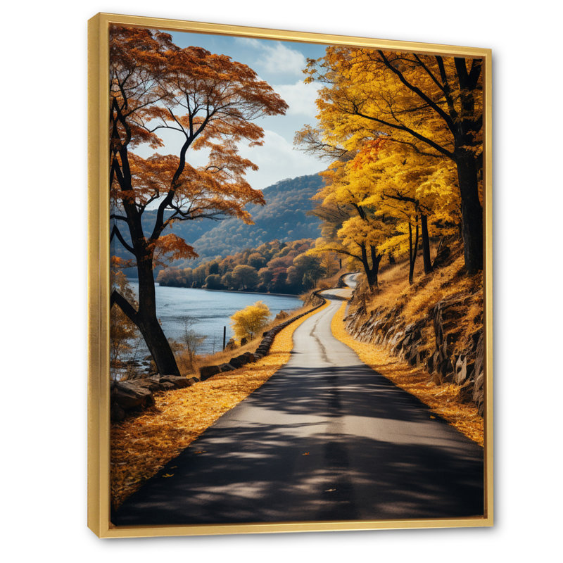 «Badi Road Through Yellow Forest III», reproduction sur toile, H 40 po x l 30 po x P 1,5 po, Cadre flottant doré