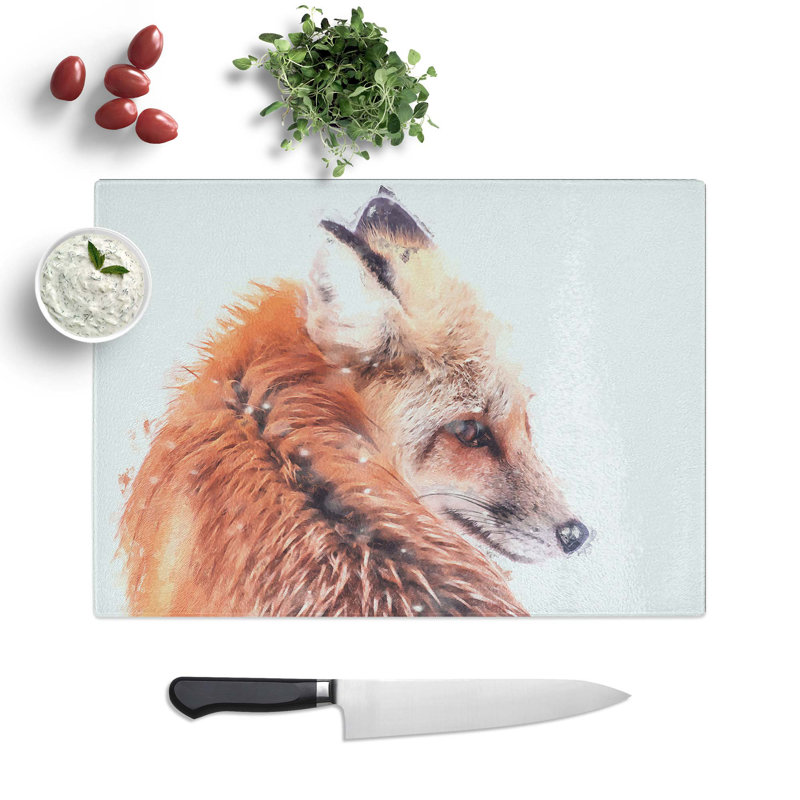 Tempered Glass Fox in Winter Chopping Board, 28.5 cm W x 20 cm L