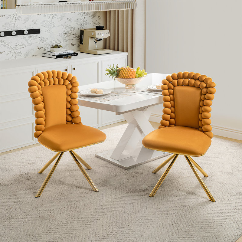 Ensemble de 2 chaises de salle à manger élégantes en velours, pieds en métal doré, pivotant à 360 ° et sièges rembourrés confortables pour le salon et la salle à manger
