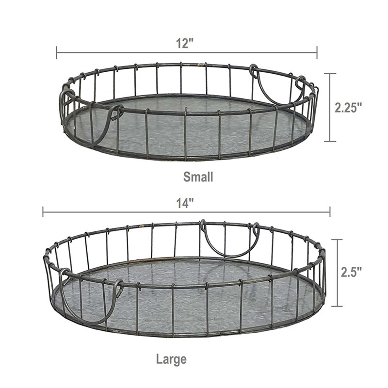 Ensemble de 2 plateaux gigognes décoratifs en fer gris pour table basse, couloir ou salle à manger