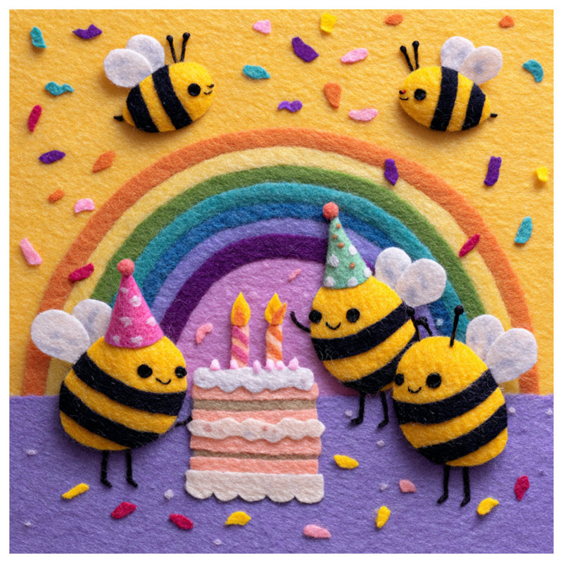 Rideaux de douche Felt Bees Birthday Cake, 70 po l x 72 po H