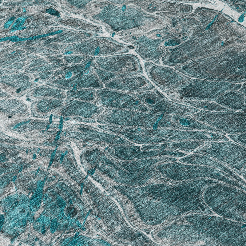 Tapis abstrait lavable à la machine intérieur / extérieur ACN2730, Bleu sarcelle, 3 pi x 5 pi
