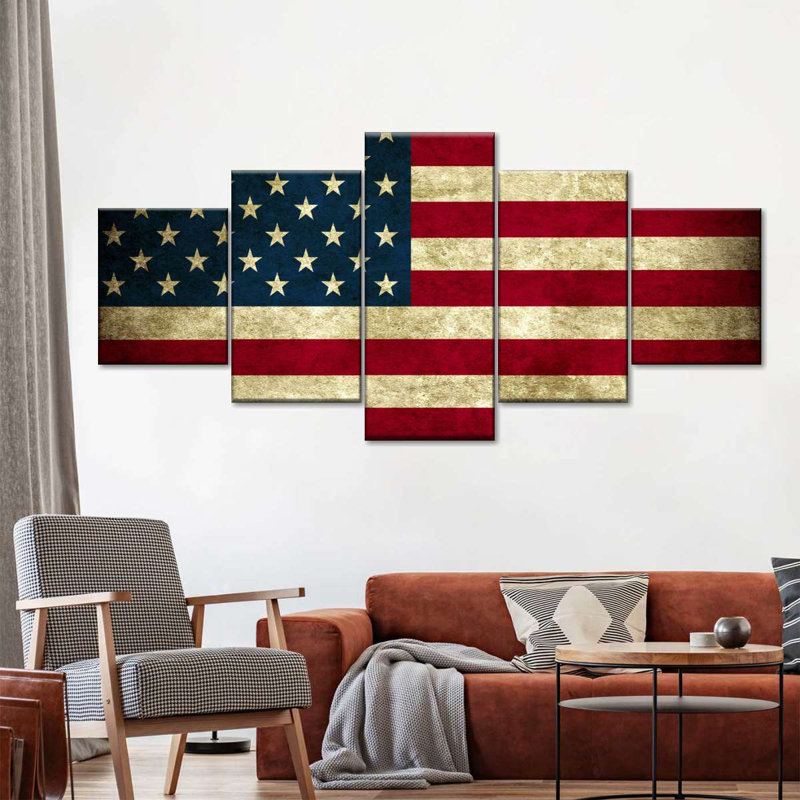 Drapeau rétro des États-Unis 5 pièces, H 55 po x l 24 po x P 1,25 po