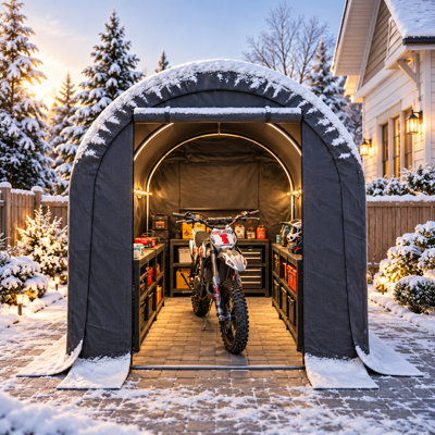 8ft. Lx6ft. Wx7ft. H Metal Carport, Outdoor Bike Storage Shed, Bike Storage Tent, Waterproof and Offering All-weather Protection, Can Accommodate Bicycles, Motorcycles and Gardening Tools