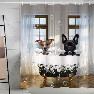 Drôle de rideau de douche en tissu polyester imperméable avec 12 crochets, chat