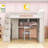 Full Wooden Loft Bed with Wardrobe, Light Strip, Desk and Storage Stairs-2053389222