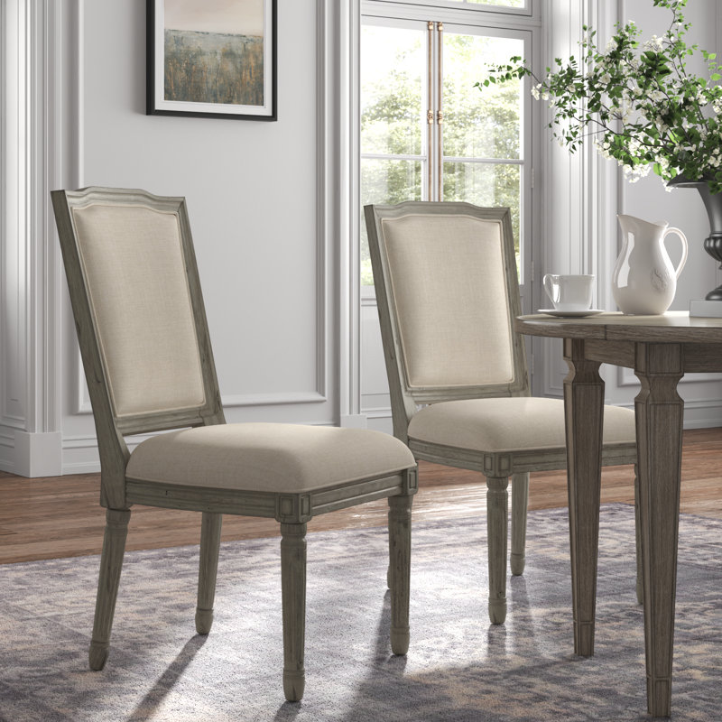 Chaise d'appoint rembourrée ornée Hildemar, Beige, Chêne gris antique