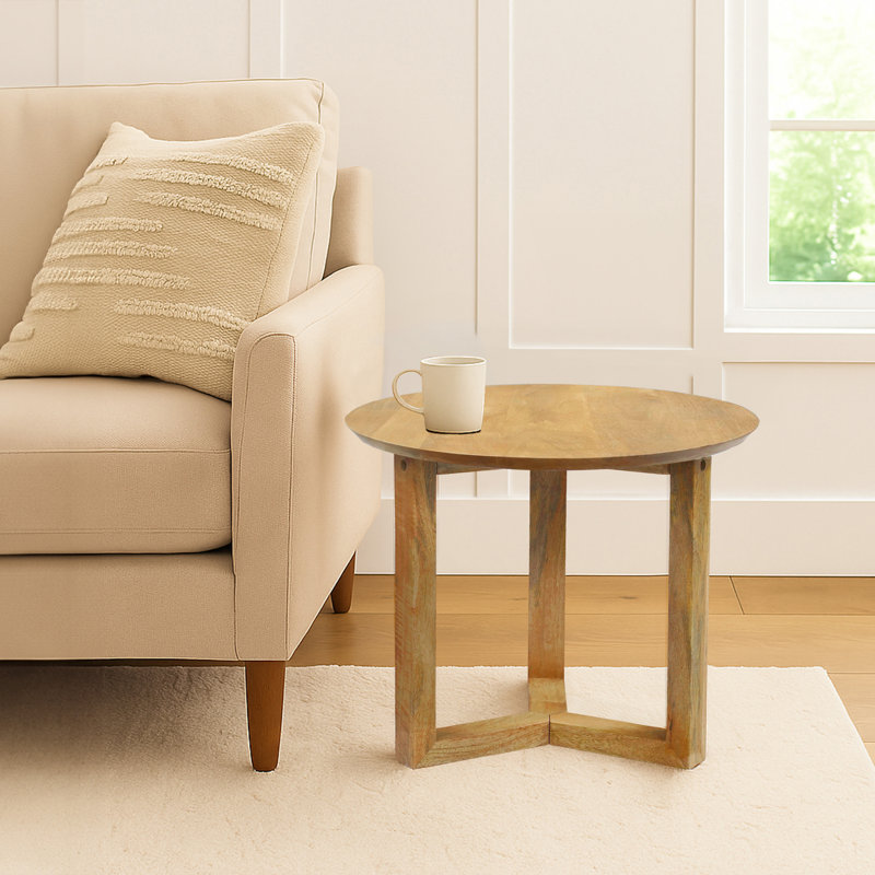 Table d'appoint ronde 18,5 po Nina, table d'appoint en bois de manguier brun naturel fabriquée à la main