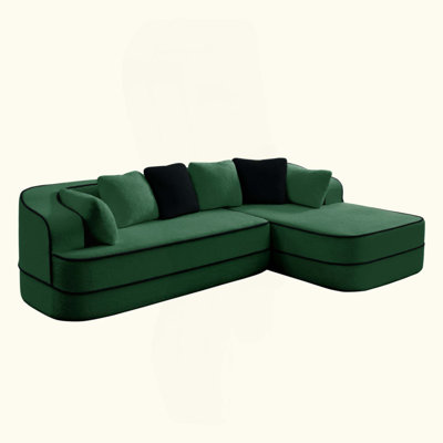 Canapé désossé 32D sans assemblage en tissu Teddy, couleur contrastante, canapé moelleux et confortable avec méridienne en L, pour le salon