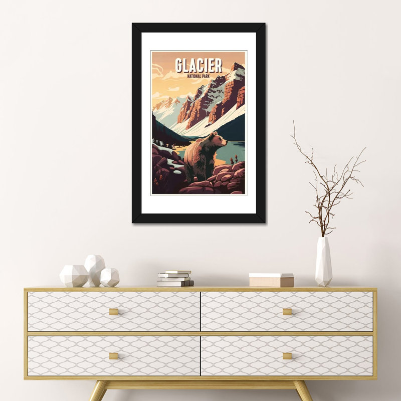 Glacier National Park, 24" H x 16" W x 1" D, Black Open Corner Framed Paper, White