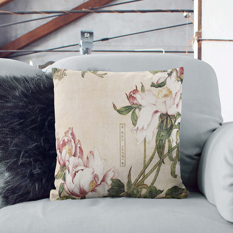 Peony Flowers by Lang Shining Cushion with Filling, 55cm H x 55cm W x 20cm D, Stone