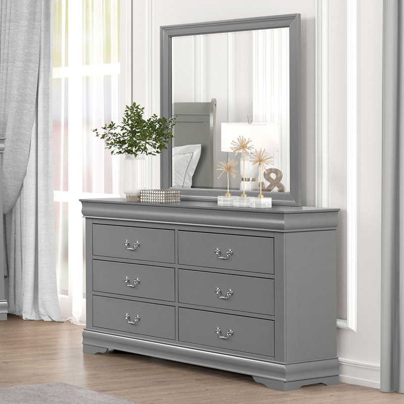 Ensemble commode et miroir 2 pièces Emelinda, Gris