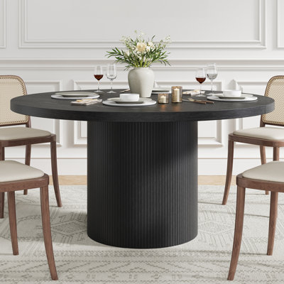 47.2'' Round Dining Table, Kitchen Table With Wood Strip Base For Kitchen Living Room