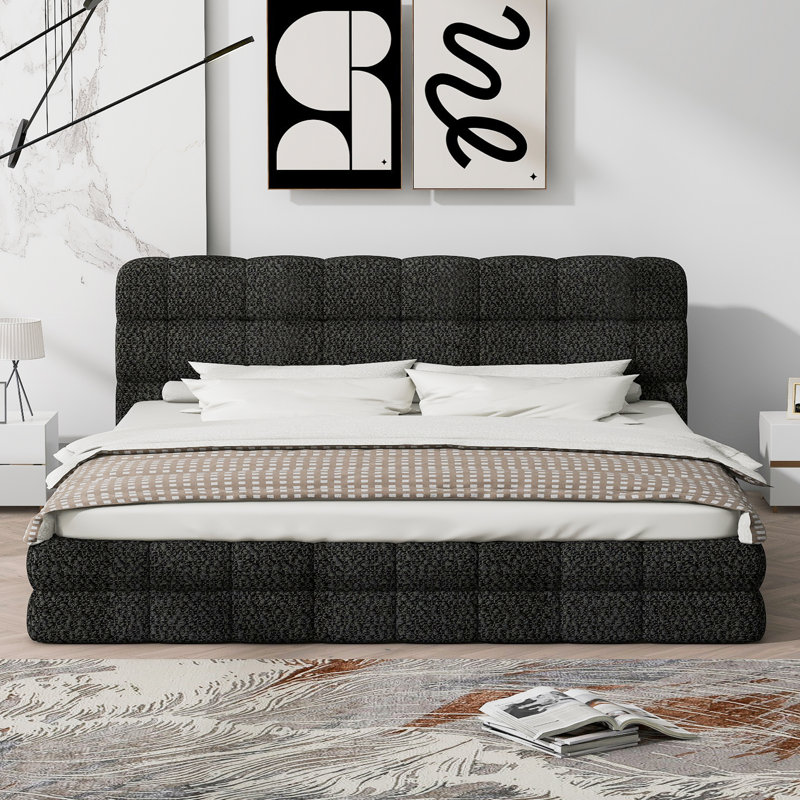 Queen Size Upholstered Platform Bed, Black