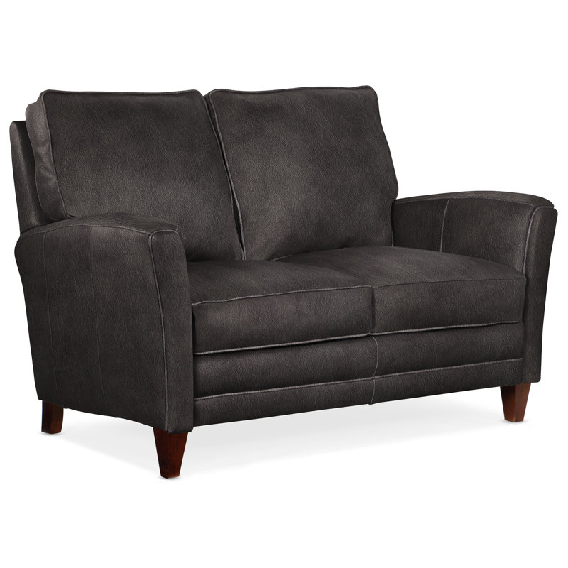 Zion Loveseat, Mahogany, Aline Light Gray Stonewash Genuine Leather