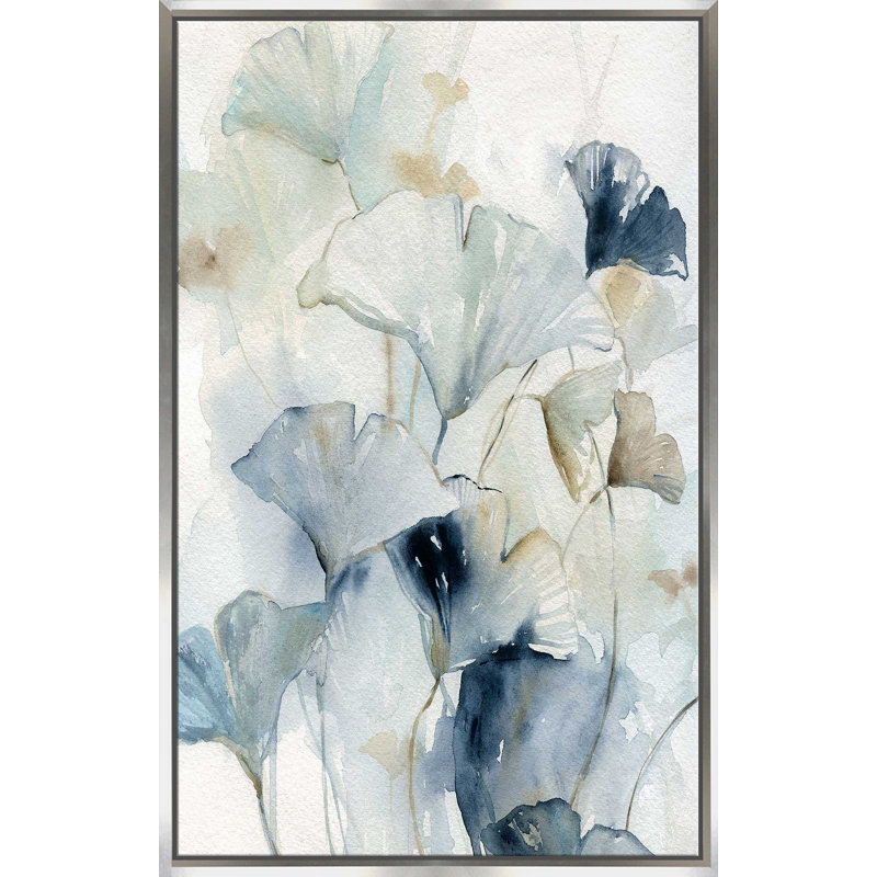 Indigo Ginkgo I par Carol Robinson - Peinture, L 31,5 po x H 51,5 po, Cadre noir