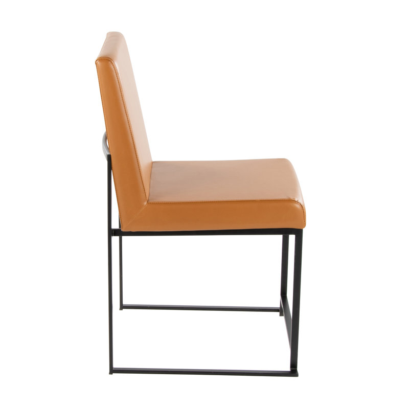 Ernestine 19.25'' H Upholstered Metal Side Chair, Black, Camel Faux Leather