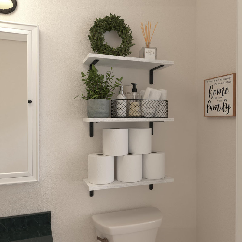 Ensemble de 6 tablettes flottantes blanches, bois pour chambre à coucher, décoration murale moderne, rangement de salle de bain, salon de livre