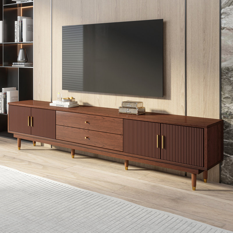 Mid-Century Modern TV Stand for TVs 60 inches and larger, featuring 2 storage cabinets and 2 drawers, Entertainment Center (94.5 inches)