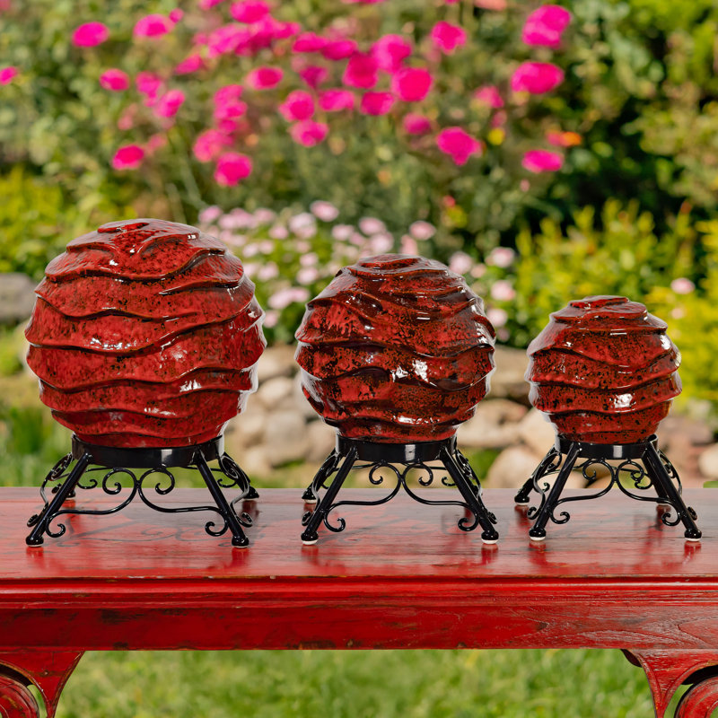 Assorted Ceramic Globe Tabletop Accents "Florence" (Set of 3), Red