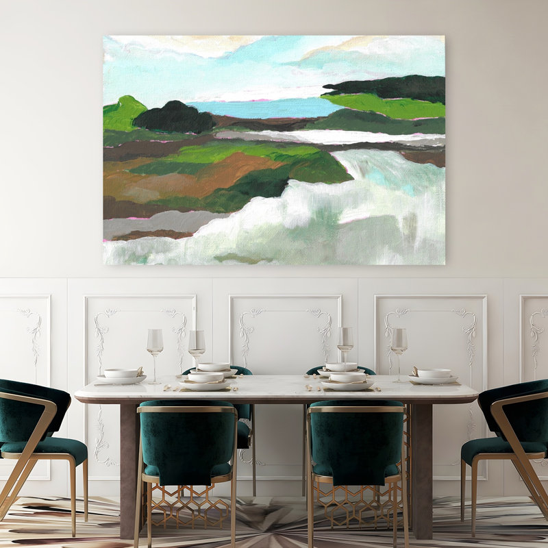 «Vibrant River Landscape Abstract Peaceful Serene Landscape Nature», art mural, 40" H x 60" W
