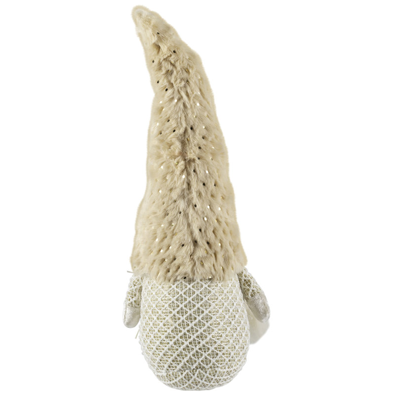 Girl Gnome In Faux Fur Hat Christmas Figure - 12" - Beige