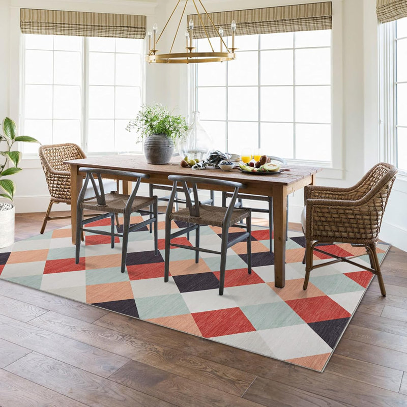 Machine Washable Plaid Runner Rug for Hallway, Kitchen, Bedroom, Living Room, 2x6, Navy & White, Abstract Geometric Design