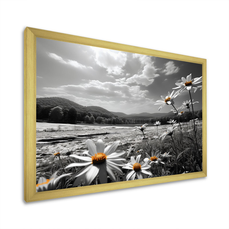 Champ de fleurs bronze pré - impression, H 30 po x l 40 po x P 1,5 po, Cadre doré simple