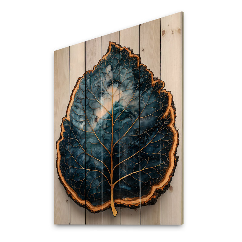 Emerald River Of Leaves Wood Slide III - Leaves Wood Print - On Natural Pine Wood, 44" H x 34" W x 0.78" D