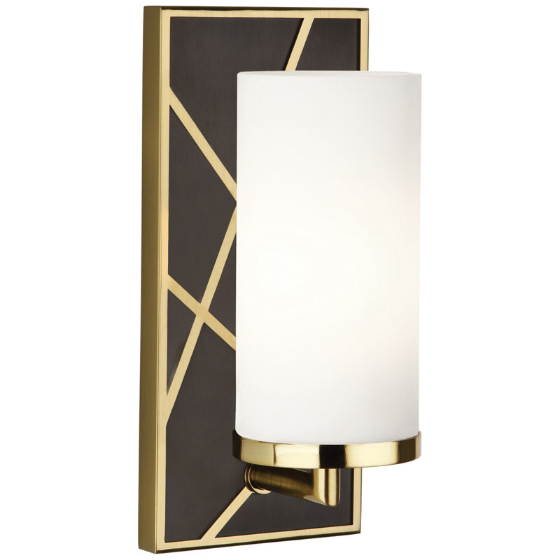 Bond 1 - Light Armed Sconce, Driftwood Oak Wood/Blackened Nickel, White Glass