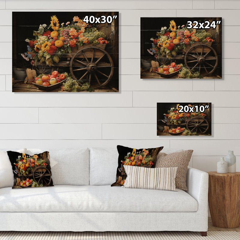Vieille charrette sur bois, reproduction sur bois, H 24 po x l 32 po x P 0,78 po