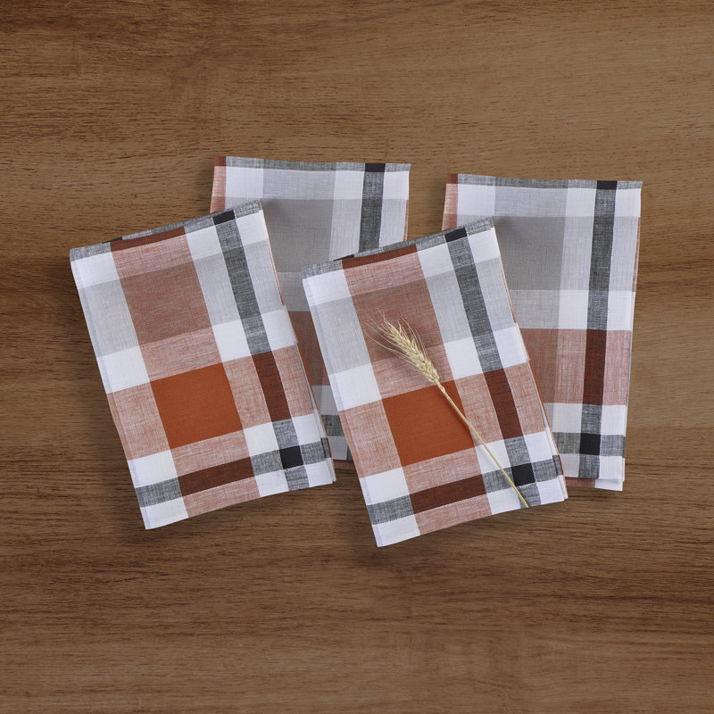 Fall Buffalo Check - 100% Pure Linen Dinner Napkins, Cinnamon