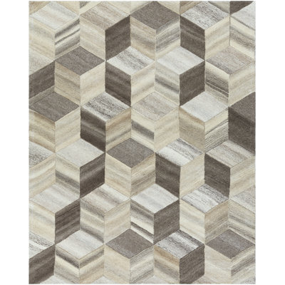 Mountain Wool Geometric Area Rug in Butter/Khaki