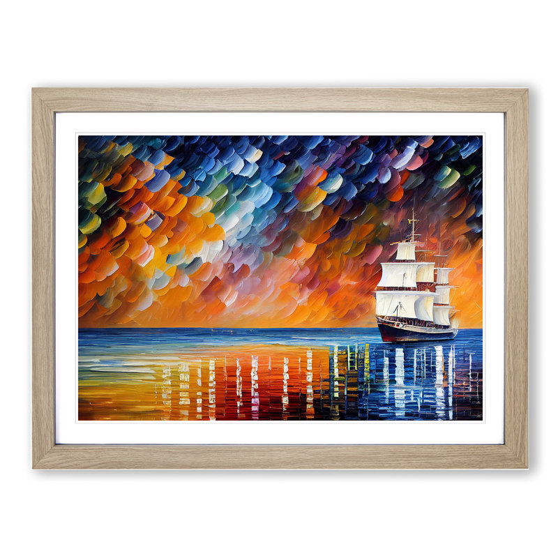 Ship on the Horizon - Framed Print, 46cm H x 64cm W x 2cm D, Oak