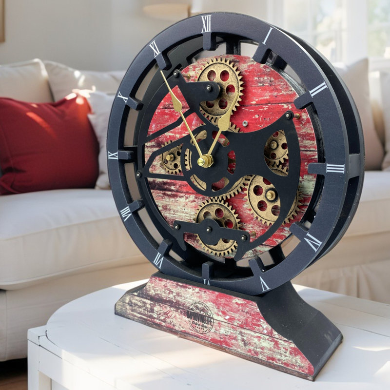 Horloge de cheminée ronde de 16 po pour le salon avec de vrais engrenages mobiles transformables en horloge murale (base détachable) Collection Canada  