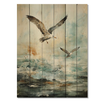 Minimalisme, oiseaux de mer sur fond en bois