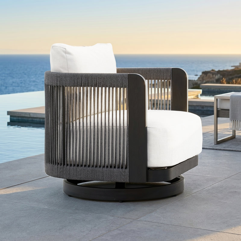 Chaise de patio moderne tissée à la corde avec structure en aluminium et grain de bois; Fauteuil d'extérieur résistant aux intempéries pour piscine et jardin 