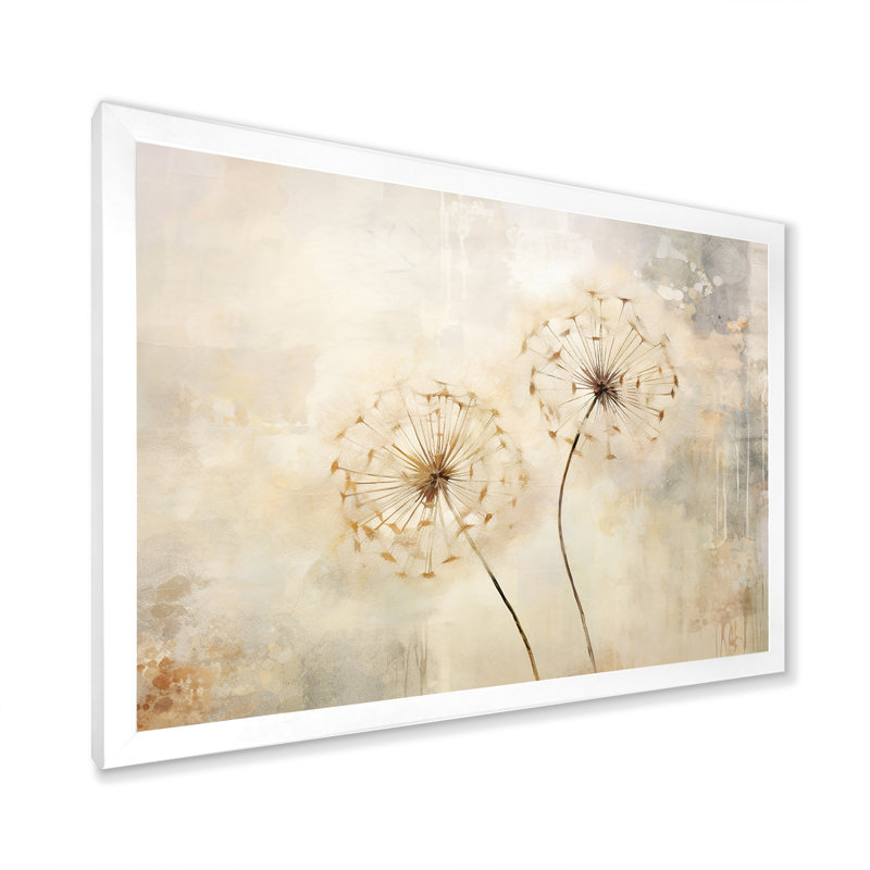 Pissenlit en sourdine - art mural pissenlit, H 30 po x l 40 po x P 1,5 po, Cadre blanc