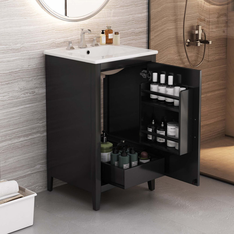 Meuble-lavabo 20,3 po avec lavabo, Noir, noir, noir, noir, Noir, noir, noir, noir