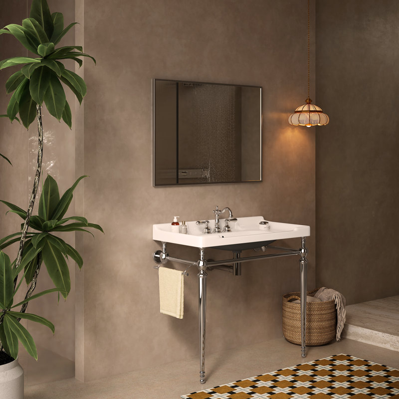Lavabo de salle de bain 36 po, meuble-lavabo mural en céramique avec 3 trous pré-percés