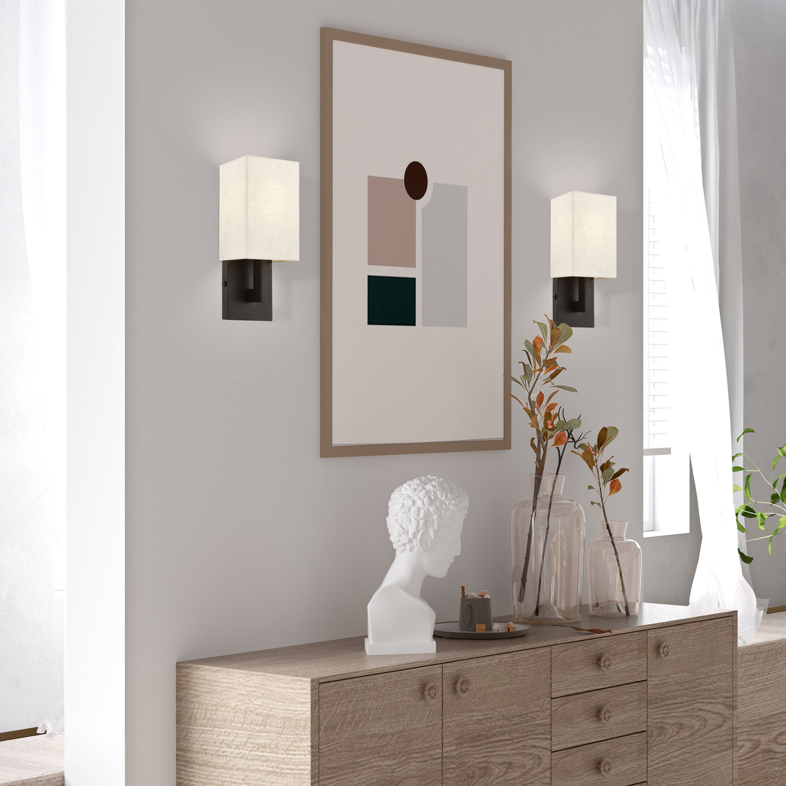 Flaire Single Light Dimmable Flush Mounted Sconce, English Bronze, 12.25" H x 12" W x 36" D