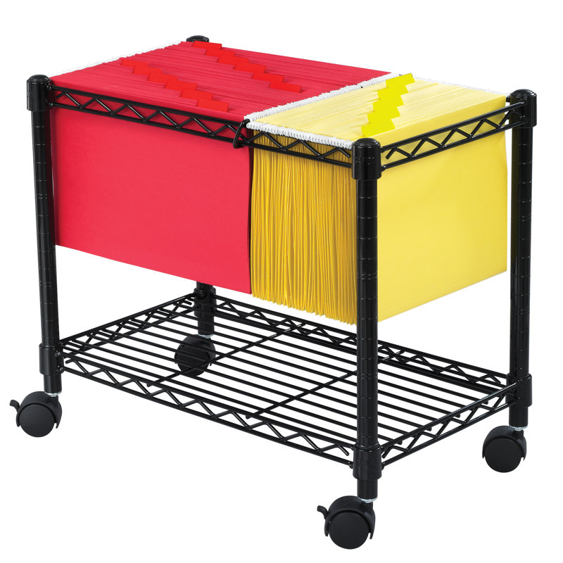 Metallic Gray Powder-Coated Steel Wire Mobile File Cart