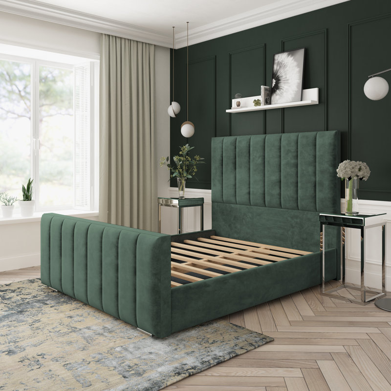 Upholstered Bed, Double (4'6), Green