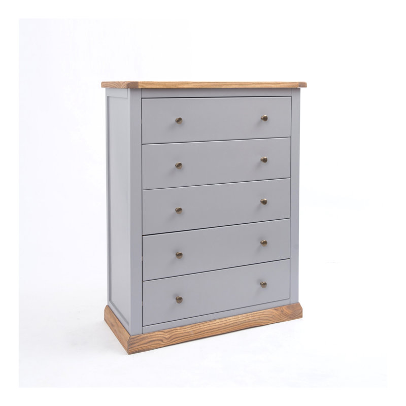 Minard 90 cm W Chest of 5 Drawers, Natural/Grey/Gold