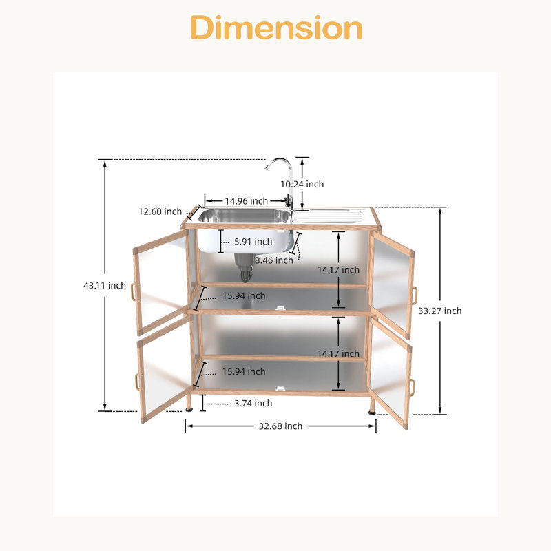 Évier utilitaire avec armoire, évier utilitaire autoportant, armoire d'évier de buanderie, station de lavabo d'extérieur, évier utilitaire en acier inoxydable (P 32,68 po x l 16,93 po x H 32,68 po)