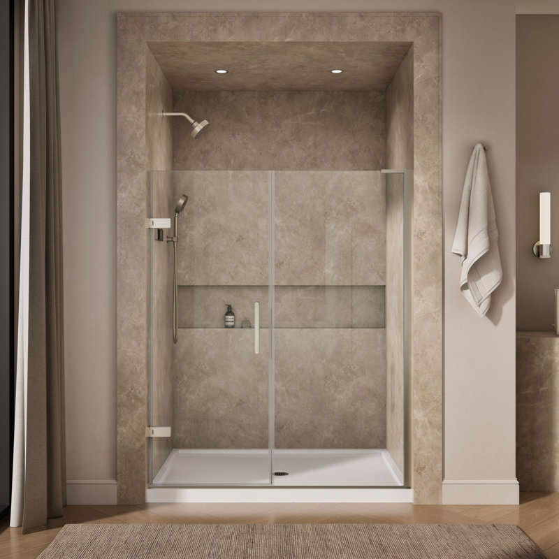 Composed 58-In58-3/4-In W X 71-1/2-In H Frameless Pivot Shower Door With 3/8-In Crystal Clear Glass And Back-To-Back Vertical Door Pulls